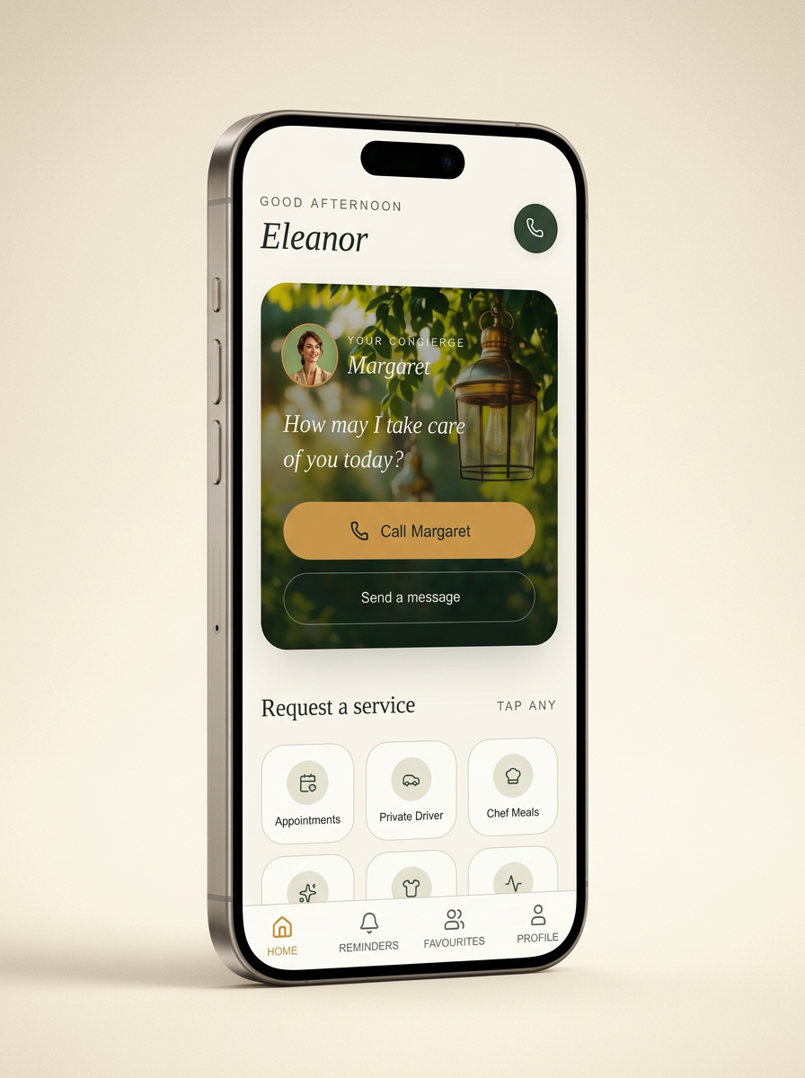 Vivere Concierge mobile app displayed on an iPhone